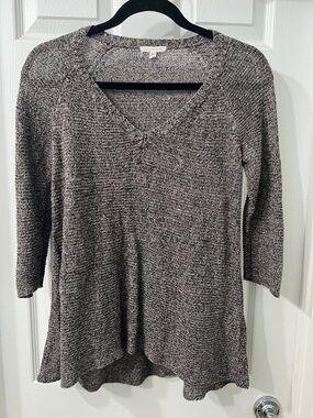 Eileen Fisher 100% Linen Textured Knit Top Relaxed V-Neck Lagenlook Size XS